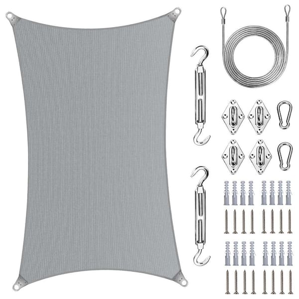 Super Ring 24 ft. x 24 ft. Sun Shade Sail with Hardware Kit and Cable-Grey