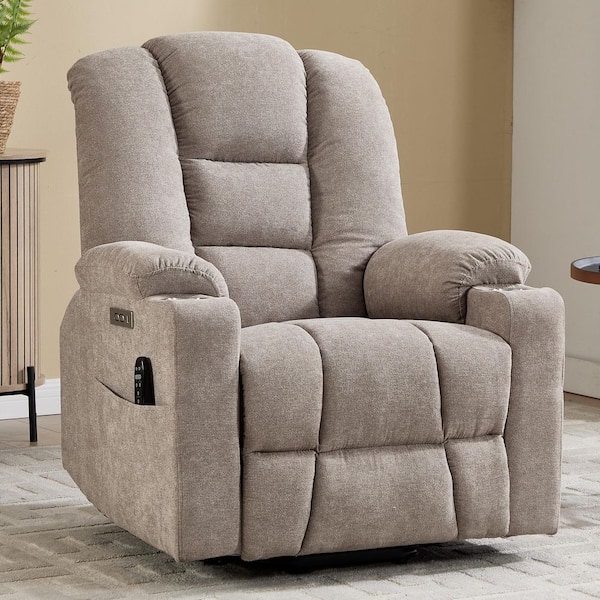 aisword Khaki Overstuffed Large Chenille Power Lift Recliner Chair