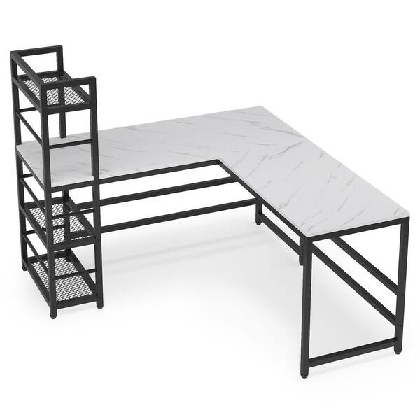 Tribesigns Lantz 57 in. L-Shaped Desk Black and White Engineered Wood Computer Desk with Reversible Bookshelf