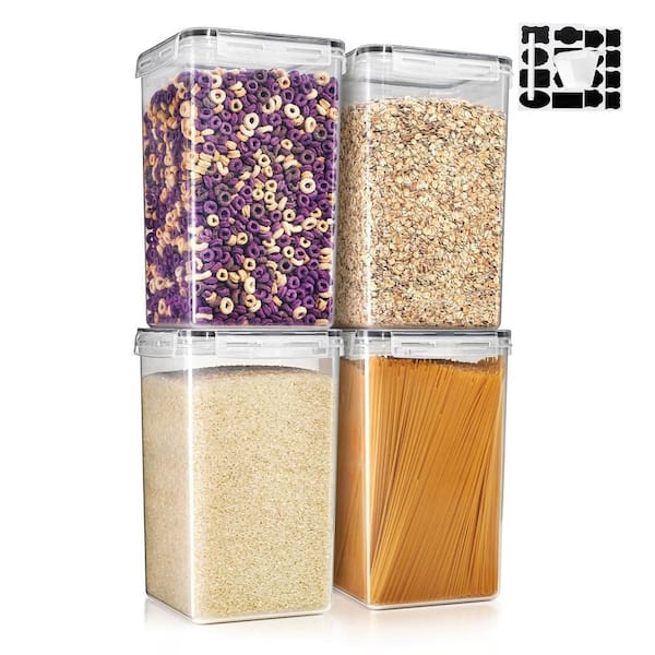 Airtight Food Storage Containers with Locking Lids-4 Pack (6.5 l /219.79 oz.) with Measuring Cups and Labels