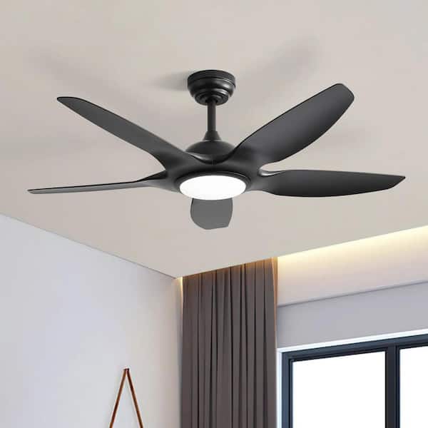 48 in. Dimmable LED Indoor/Outdoor Black Ceiling Fan with Downrod Mount, DC Motor and Remote Control