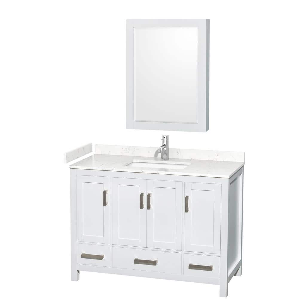 Sheffield 48 in. W x 22 in. D x 35 in. H Single Bath Vanity in White with Carrara Cultured Marble Top and MC Mirror price history on PriceWatchPro