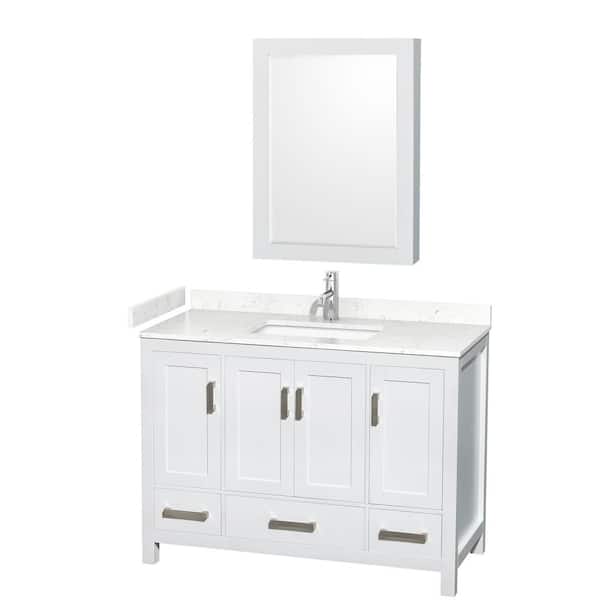 Wyndham Collection Sheffield 48 in. W x 22 in. D x 35 in. H Single Bath Vanity in White with Carrara Cultured Marble Top and MC Mirror