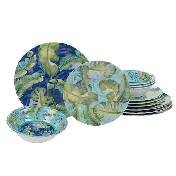 Certified International Tropicana 12-Piece Casual Multicolor Melamine Outdoor Dinnerware Set (Service for 4)