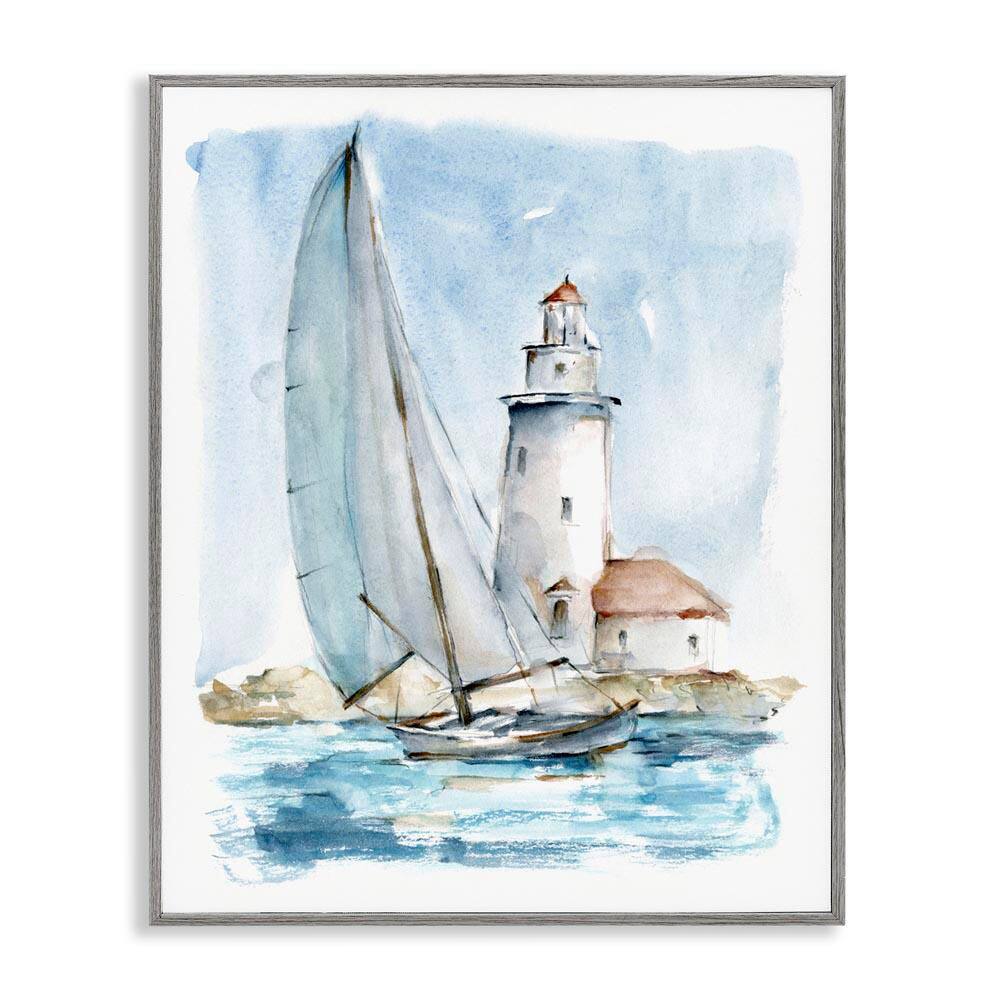 Nautical Sailboat & Lighthouse by Ethan Harper Gray Framed Giclee Art Print Coastal 24 in. x 30 in. price history on PriceWatchPro