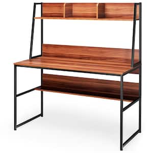 47 in. Coffee Computer Desk with 3-Storage Cubes and Open Bookcase