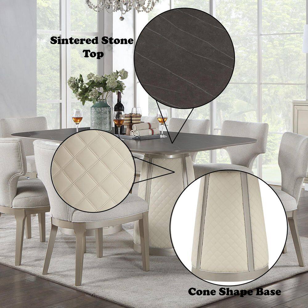 Champagne Finish Rectangular Dining Table with Sintered Stone Top