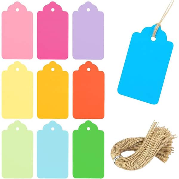 Unbranded 100PCS Assorted Colors Gift Tags with Strings 3.3x1.8 in. Kraft Paper Hanging Labels for DIY Crafts Baby Shower
