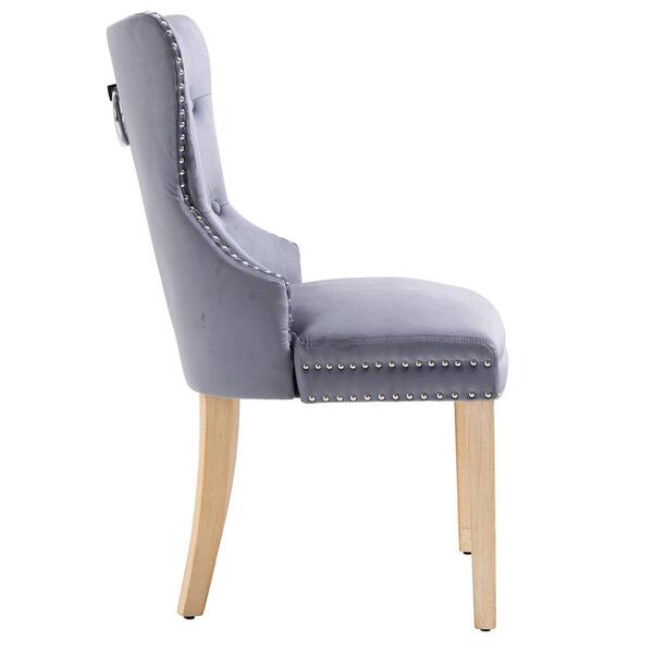 New Scoop Dining Chair Deep Button Tufted Stud And Knocker Grey Or Beige Fabric 