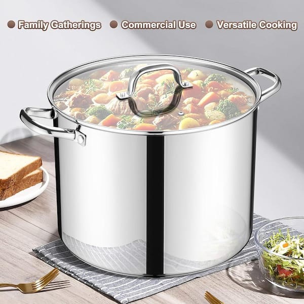 20 qt. Stainless Steel Stock Pot with Lid, Tri-Ply Bottom for Even