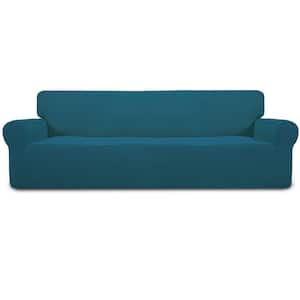 Stretch 4-Seater Sofa Slipcover 1-Piece Sofa Cover Furniture Protector Couch Soft with Elastic Bottom, Peacock Blue