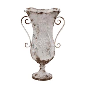 21 in. Beige Distressed Metal Decorative Vase