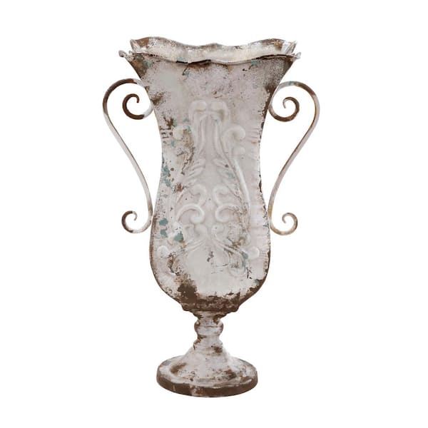 Litton Lane 21 in. Beige Distressed Metal Decorative Vase