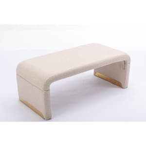 Beige 43 in. Boucle Fabric Loveseat Ottoman Footstool Bedroom Bench with Gold Metal Legs