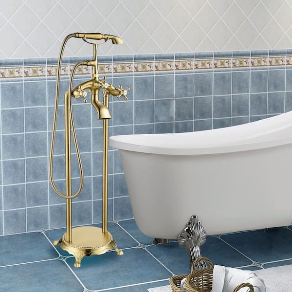 Vanity Art 40 in. H x 8 in. W Single-Handle Claw Foot Tub Faucet with Hand Shower in Brushed Brass