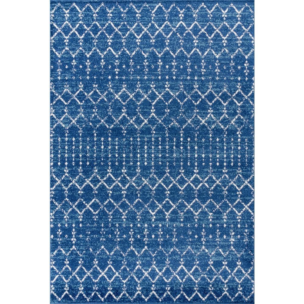 Blue and White Moroccan Trellis Reversible Area Rug