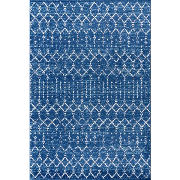 Moroccan Hype Boho Vintage Diamond Blue/White 5 ft. x 8 ft. Area Rug