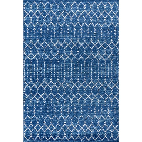 Moroccan Hype Boho Vintage Diamond Blue/White 8 ft. x 10 ft. Area Rug