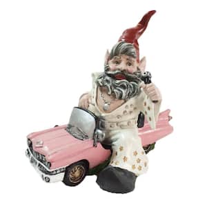 14 in. H Vegas Gnome In His Pink Cadillac Car Garden Gnome Statue