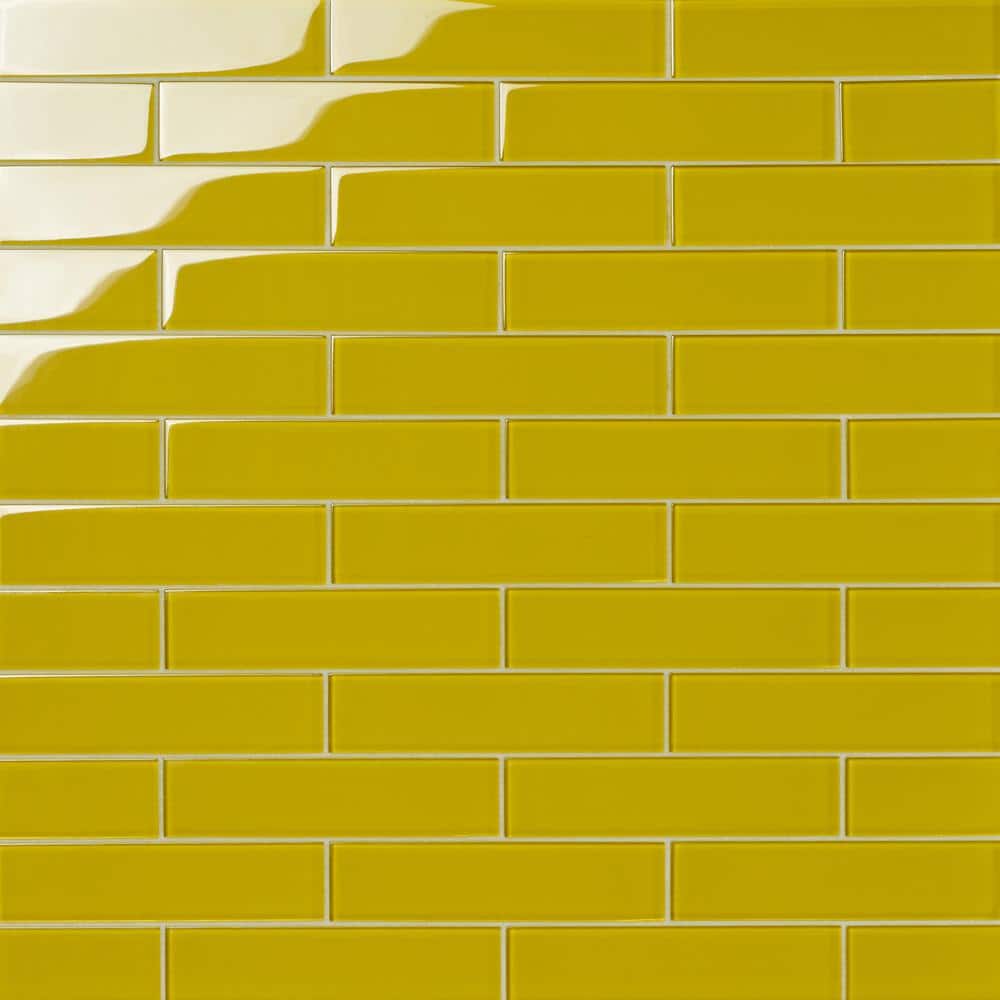 Yellow 2" x 8" Polished Glass Subway Wall Tile