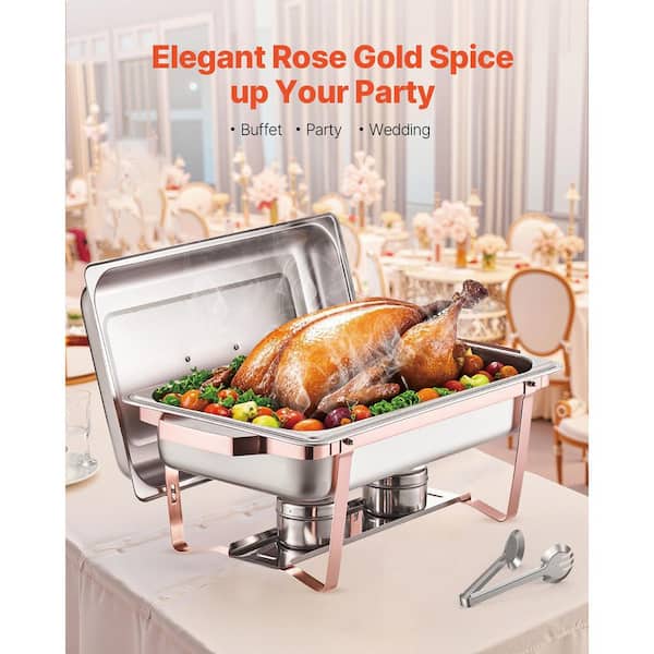 Chafing Dish Buffet Set, 8 qt. 2-Pack, Silver, Stainless Steel Chafing Dishes and Accessories, Round Catering Warmer