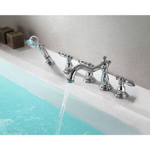 Patriarch 2-Handle Deck-Mount Roman Tub Faucet with Handheld Sprayer in Polished Chrome