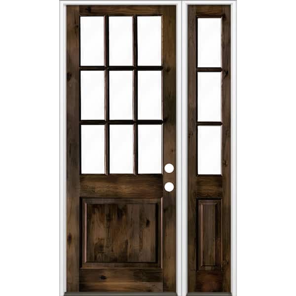 Krosswood Doors 56 in. x 96 in. Knotty Alder 2 Panel Left-Hand/Inswing Clear Glass Black Stain Wood Prehung Front Door w/Right Sidelite