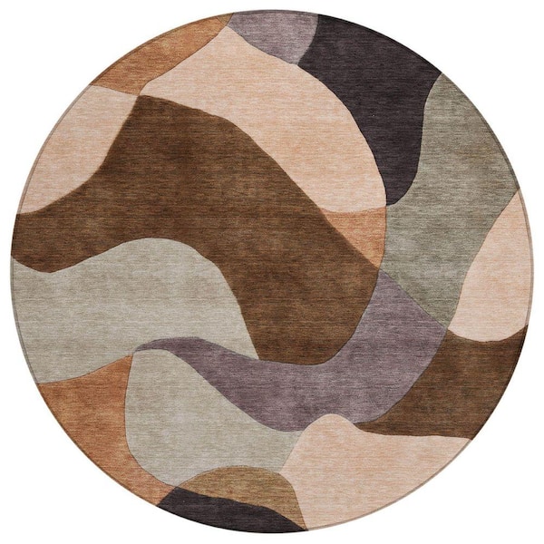 Chantille Machine Washable Indoor/Outdoor Abstract ACN2141 Chocolate 8 ft. x 8 ft. Area Rug