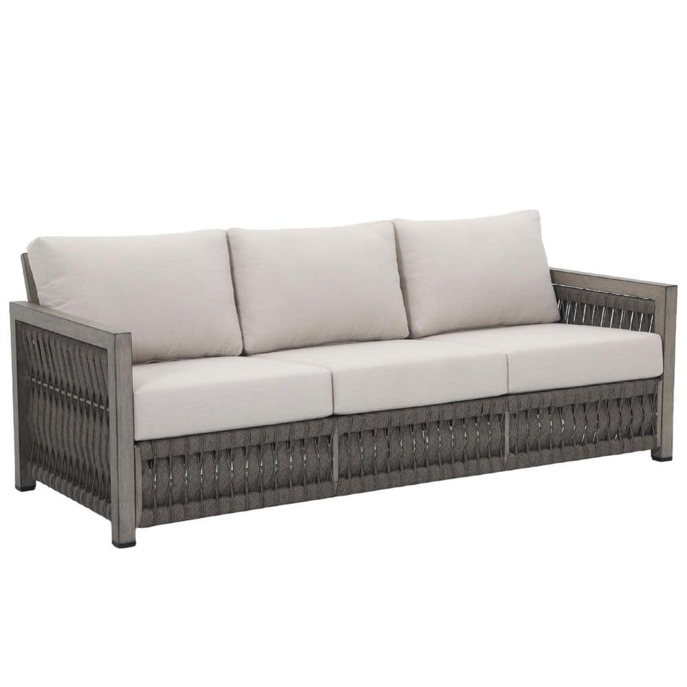 Gray Aluminum Outdoor Couch Patio Furniture, 3-Seat All-Weather Patio Sofa 
