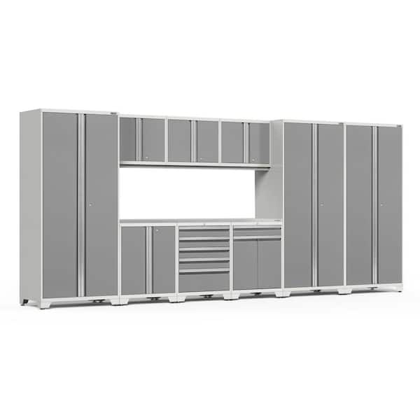 NewAge Products Pro 3.0 Series White/Platinum 10 Piece Garage Cabinet Set with Stainless Steel Worktop