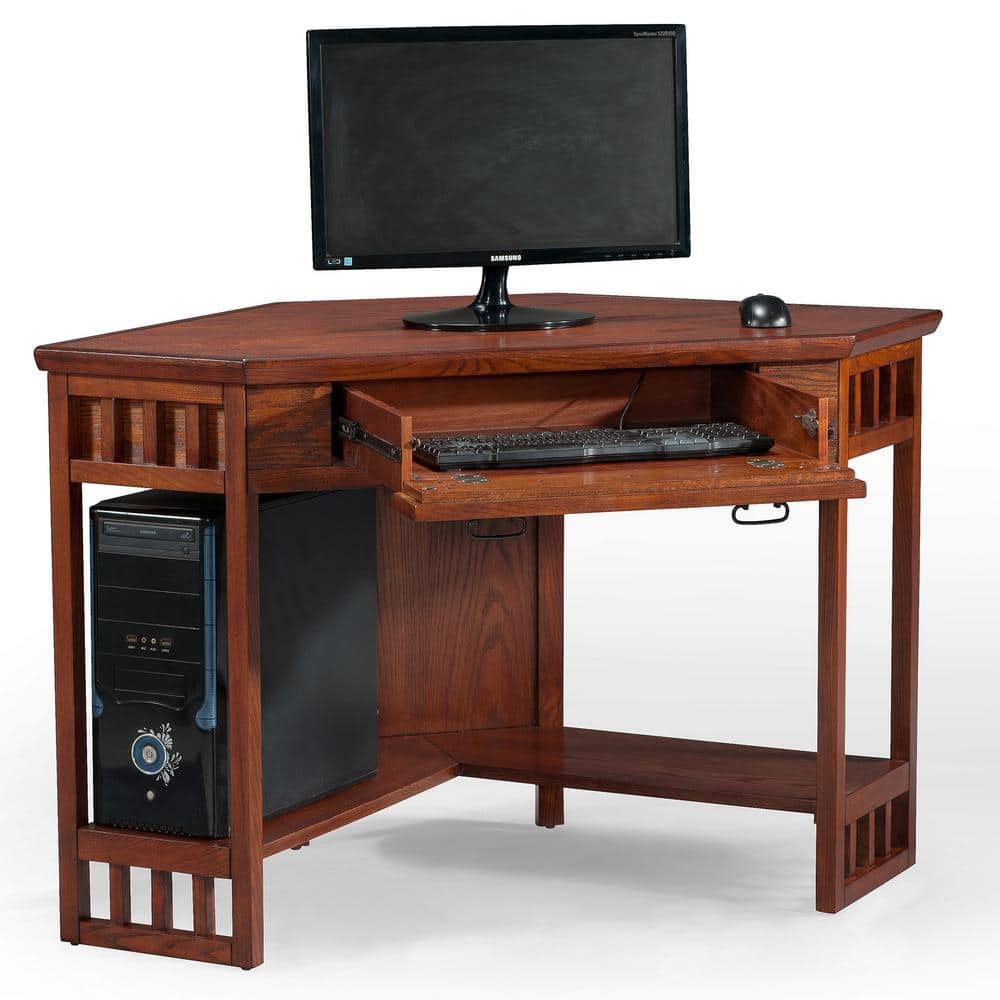 Mission Oak Corner Desk with Drawer and Keyboard Tray