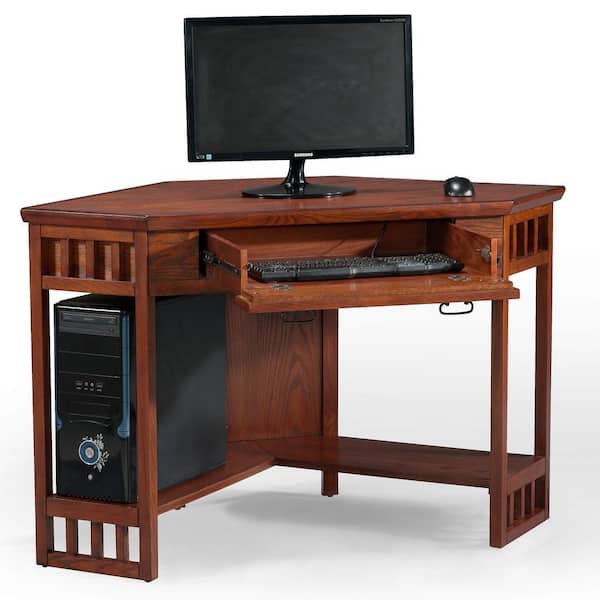 48 in.Mission Oak Corner Computer Writing Desk with Drop Front Keyboard Drawer