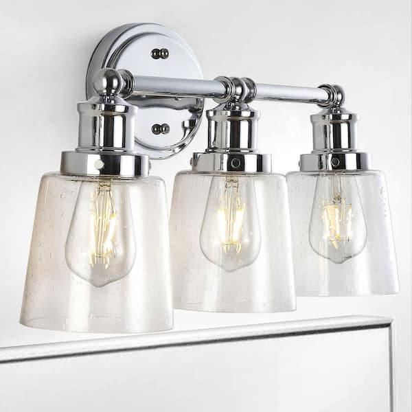 JONATHAN Y Beverly 22.5 in. 3-Light Chrome Iron/Seeded Glass Classic Cottage LED Vanity Light