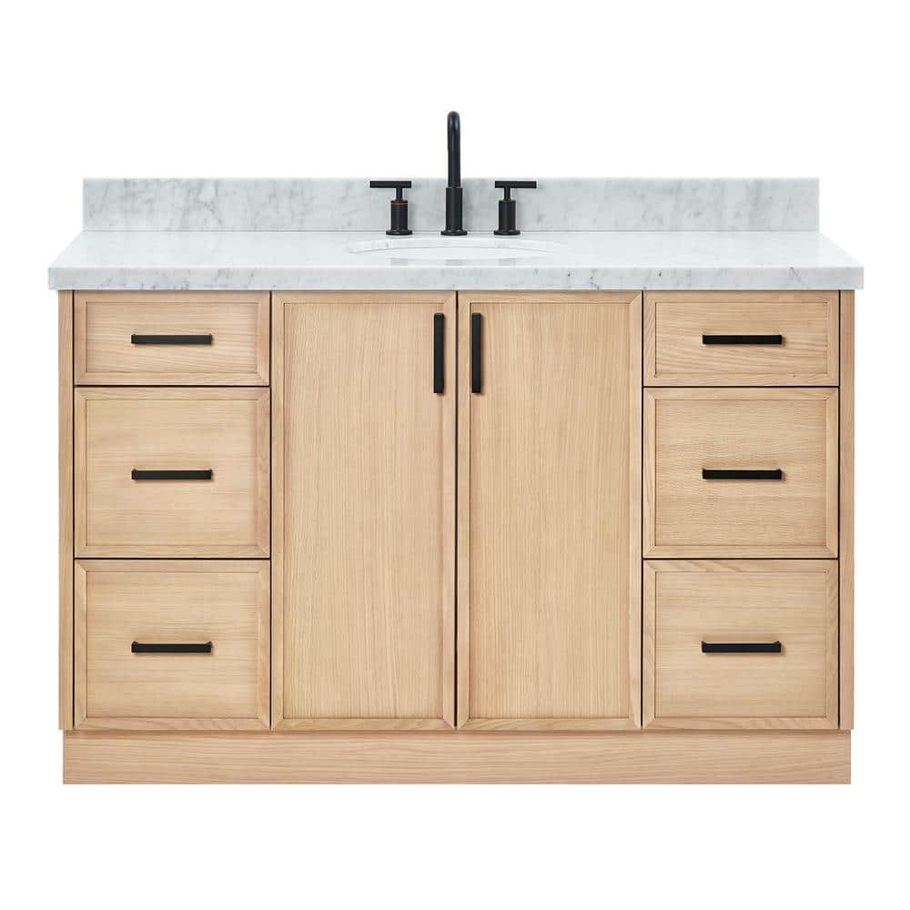 Kelly 55" White Oak Single Sink Vanity with Marble Top