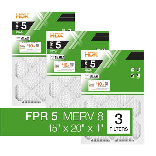 HDX 15 in. x 20 in. x 1 in. Standard Pleated Air Filter FPR 5, MERV 8 (3-Pack)