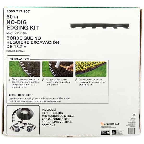 Vigoro 60 ft. No-Dig Plastic Landscape Edging Kit 3001-60HD-3 - The Home  Depot