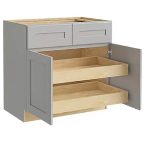 Tremont Assembled 36 x 34.5 x 24 in Plywood Shaker Base Kitchen Cabinet 2 rollouts Soft Close in Painted Pearl Gray