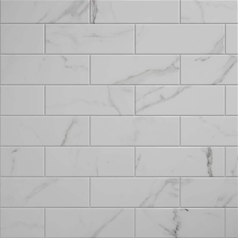 Belmar 4x12 White and Beige Ceramic Marble Look Tile