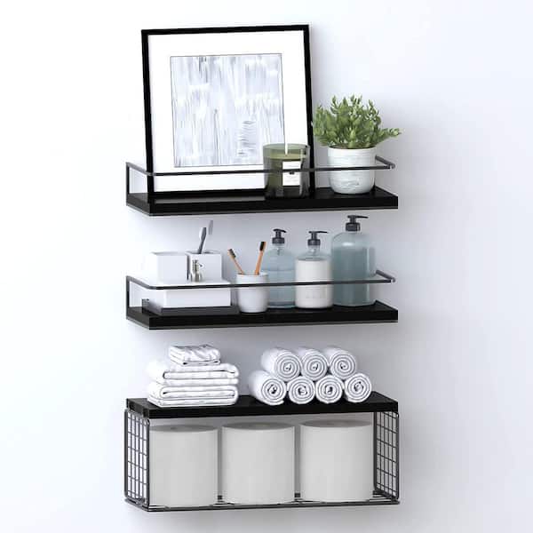 Cubilan 15.75 in. W x 5.9 in. D Black Wood Decorative Wall Shelf, Floating Shelves Wall Mounted