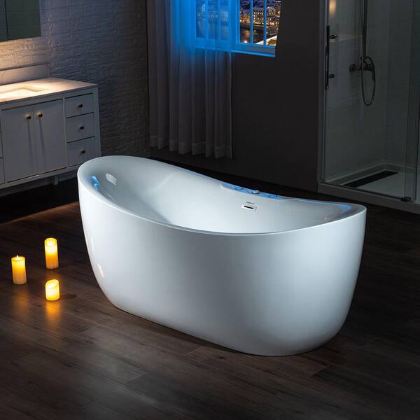 WOODBRIDGE 71 in. Acrylic Flatbottom Freestanding Whirlpool and Air with  Inline Heater Bathtub,Drain and Overflow Included in White HBT6076 - The  Home Depot
