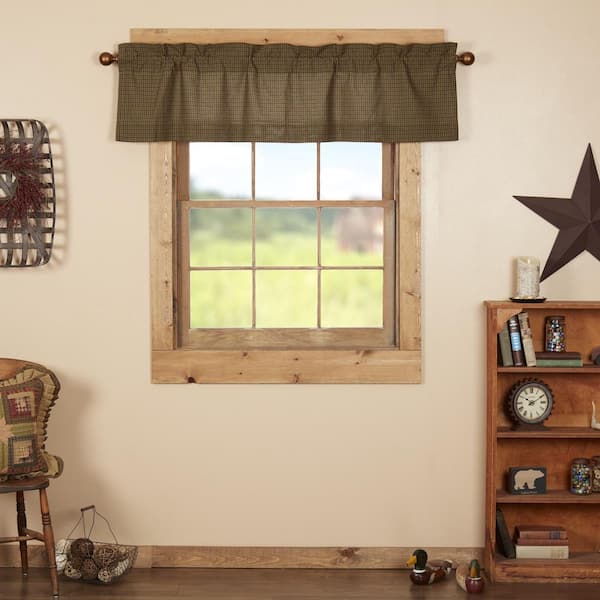 VHC BRANDS Tea Cabin Plaid 60 in. L x 16 in. W Cotton Valance in Moss Green Navy Muted Chartreuse