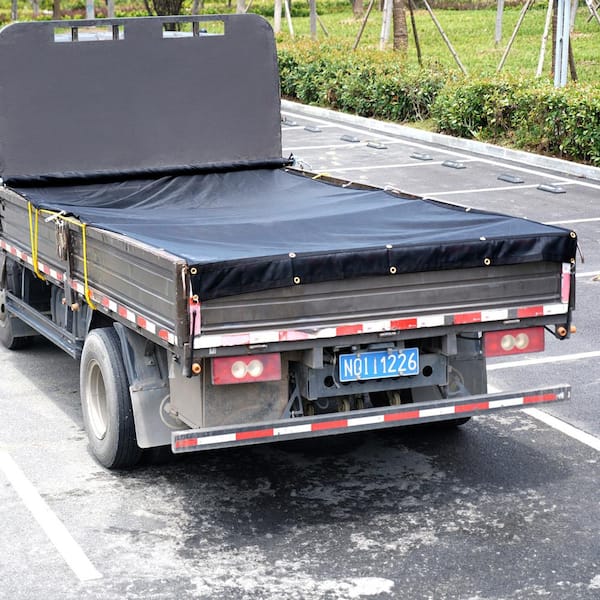 Dump Truck Mesh Tarp, 7 ft. x 14 ft., PVC Coated Black Heavy Duty Cover with 5.5 in. 18 oz. Double Pocket Brass Grommets