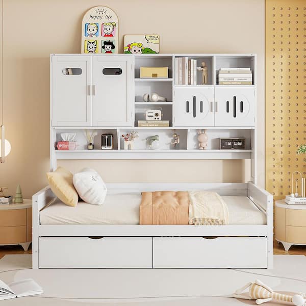 Harper & Bright Designs White Twin Size Wood Daybed with 2 Drawers