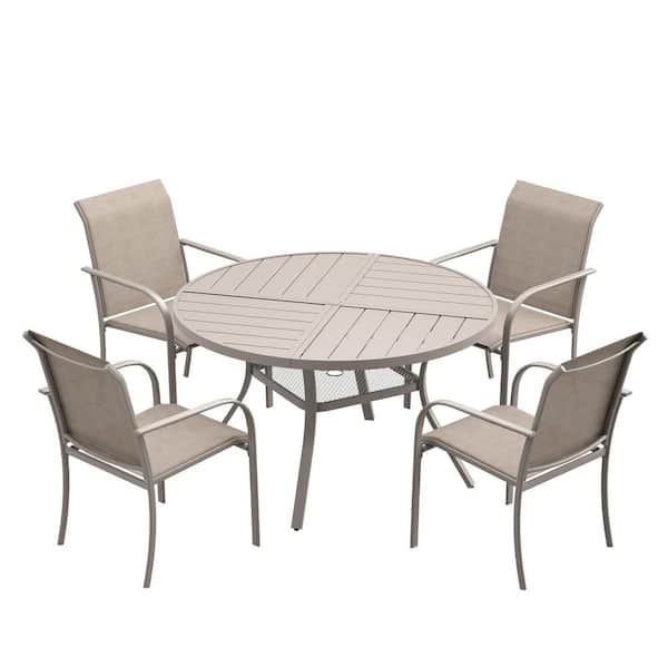 40 Sandshell vicllax 5-Piece Metal Outdoor Patio Dining Set with 40.6 in. Sandshell ...