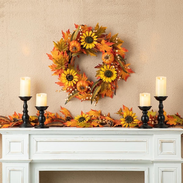 Glitzhome 6 ft. Fall Unlit Maple Leaf and Sunflower Garland