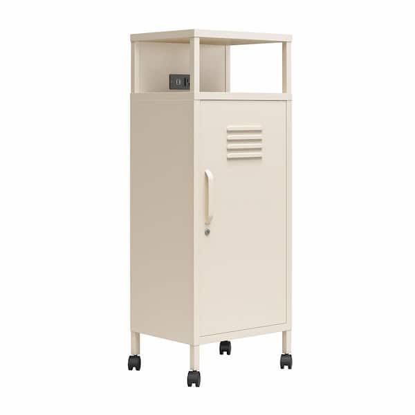 Ameriwood Cache Metal Locker Style Wheeled Storage Cart in Parchment