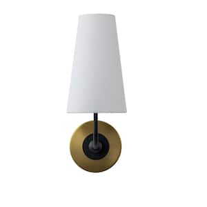 Sophia 5.1 in. 1-Light Wall Sconce Black & Gold with Fabric Shade