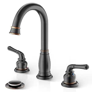Oil Rubbed Bronze 8 inch Widespread 2-Handle 3 Hole Bathroom Sink Faucet with Valve and Metal Pop-Up Drain Assembly
