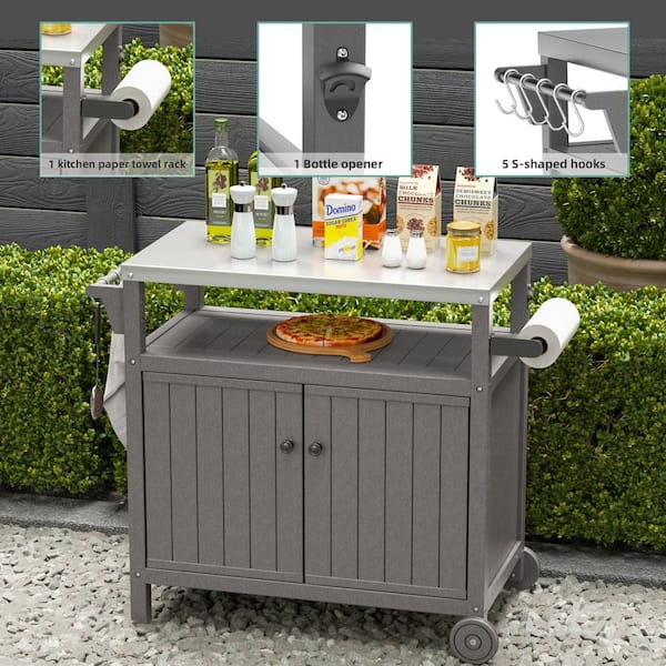 Patio Prep Table BBQ Grill Kitchen Island Bar Carts for Outdoor Griddle  Cooking