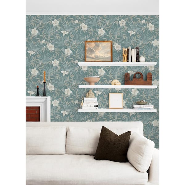 Malecon Aqua Floral Vinyl Wallpaper Roll